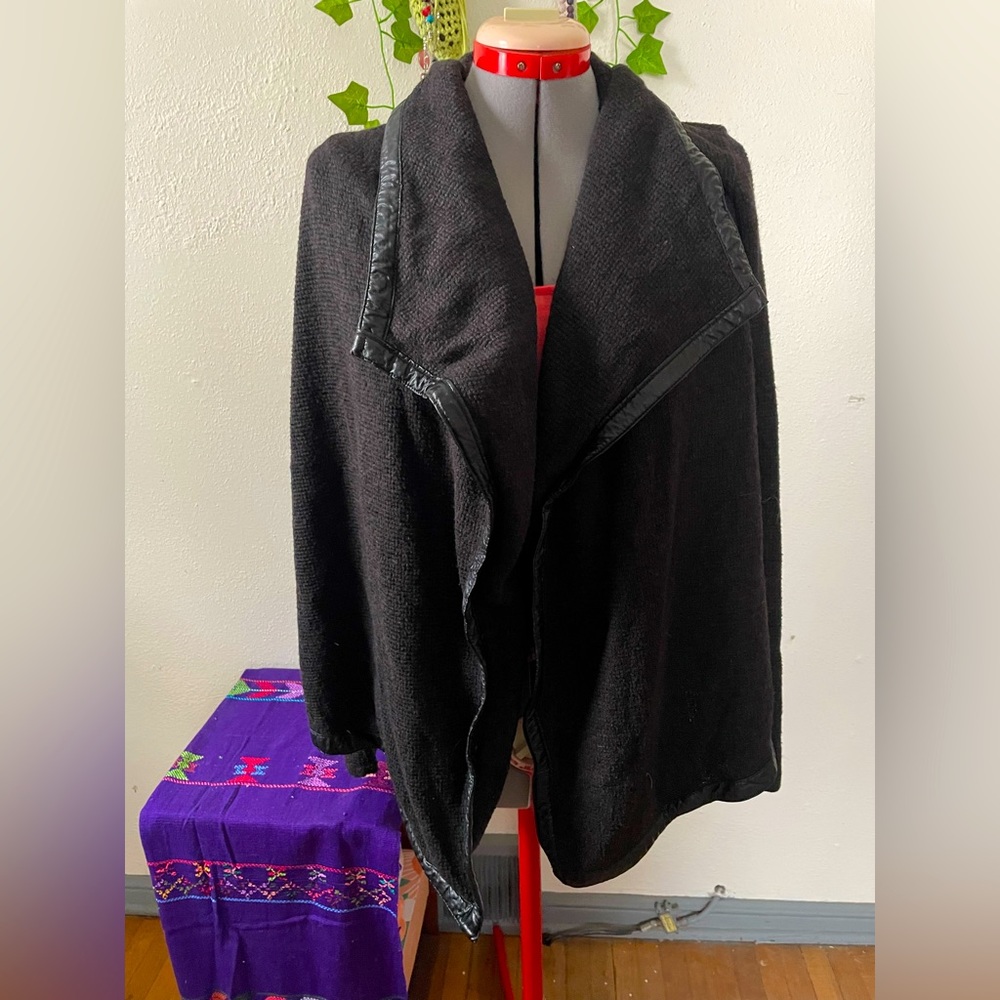 Open cardigan with faux leather detail
